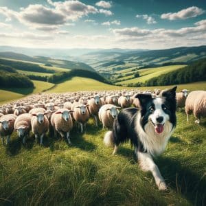 Border Collie pastoreando ovelhas