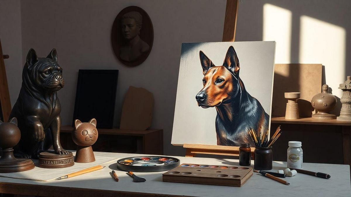 Como você percebe cães na pintura e escultura: técnicas e materiais usados