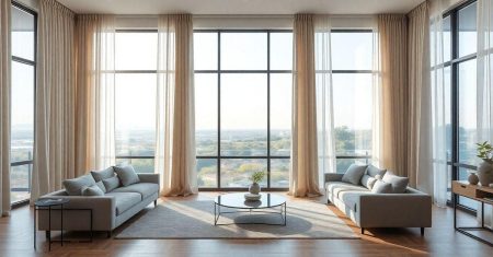Tamanho ideal de cortinas para janelas amplas