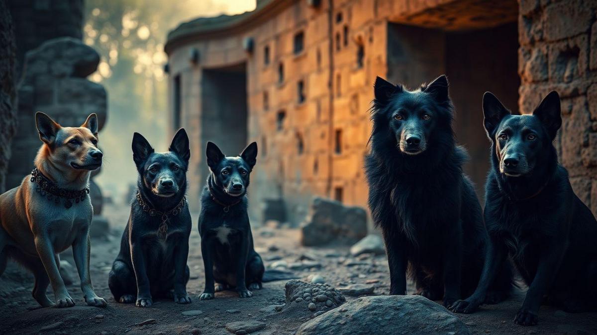 Como o papel histórico dos cães na mitologia e folclore em diferentes culturas aparece em exemplos famosos