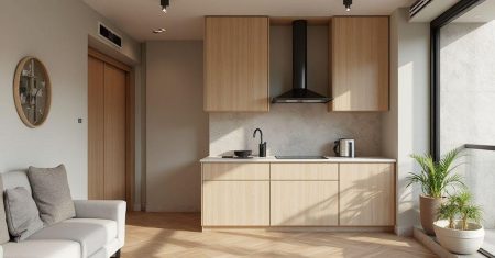 Soluções de armazenamento vertical em apartamentos pequenos com módulos modulares, prateleiras embutidas e gavetas para corredores e cozinhas estreitas